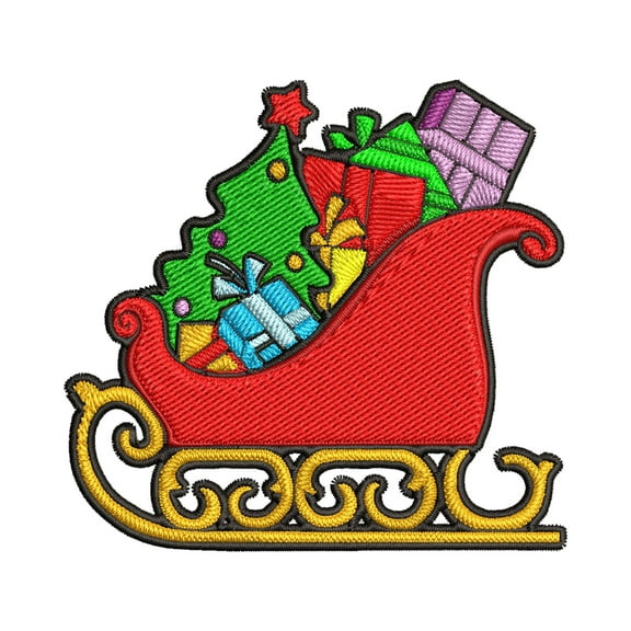 Christmas Sleigh - Tree/Gifts/Presents - Iron on Applique/Embroidered Patch