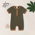 thumbnail image 2 of KPOPLK Summer Newborn Boy Clothes Pajama Button Down Short Sleeve Ribbed Romper Collared Bodysuit One-Piece PJM Size 6-12 Months,AG, 2 of 9