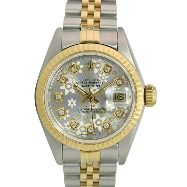 Rolex Rolex Watch Lady Datejust 18k Gold Steel Silver Flower Diamonds 26mm Walmart Com Walmart Com
