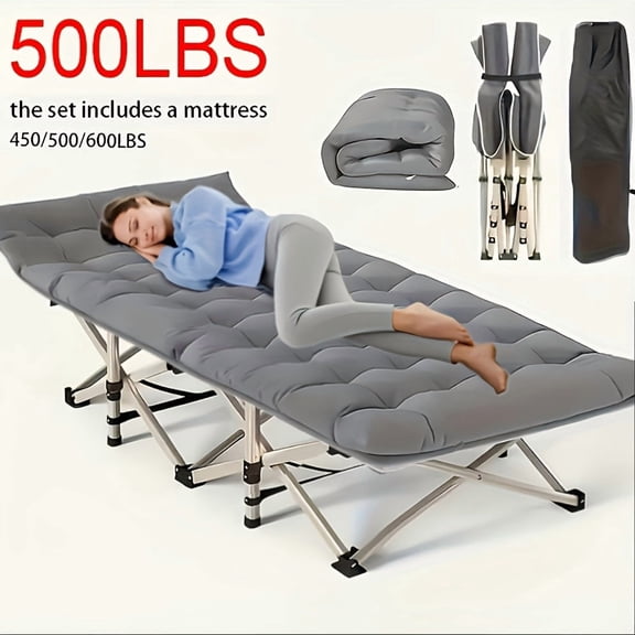 10-Leg Folding Camping Cot with Removable Thick Quilted Mattress, Portable Fold Up Sleeping Bed for Camping, Backyard, Travel, Guest & Outdoor Use