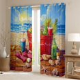 thumbnail image 2 of Manfei Beach Resort Print Kitchen Curtains，Pretty Sand Print Black Out Curtains Pack of 2 (42x63 Each)，Brown Blue, 2 of 7