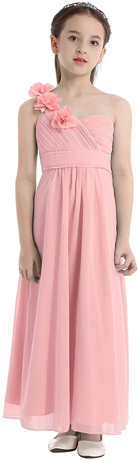Robe De Mariage Enfant Freebily - Une Épaule Avec Fleur - Demoiselle D'Honneur - Taille 5-16 Ans