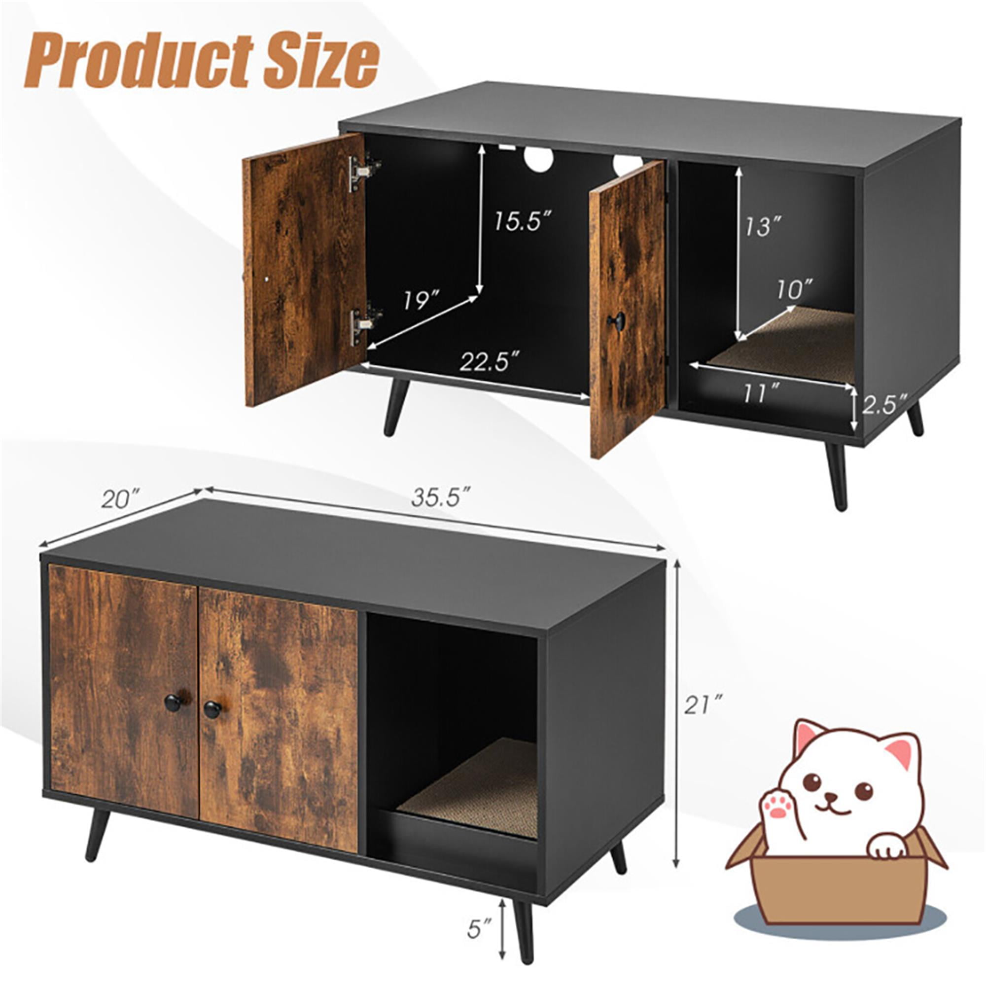 Kadyn 35" Pets Tiger Large Cat Litter Box Furniture Hidden, Pet House Enclosure, Cat House Washroom Cabinet Stool, Black