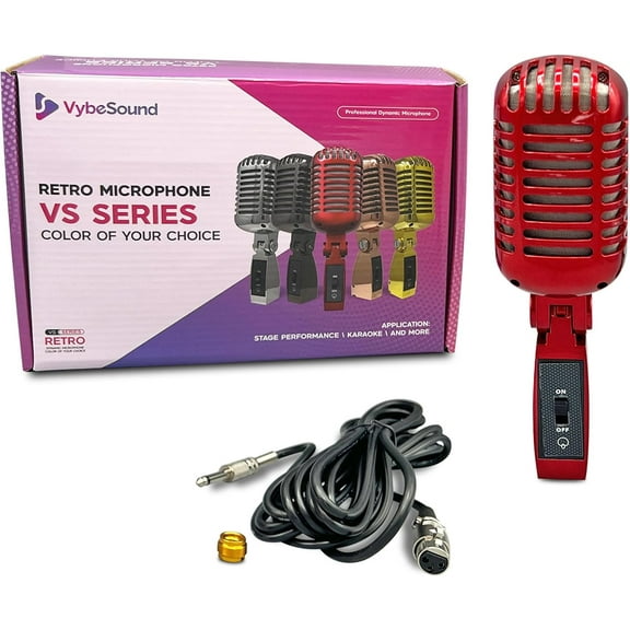 Retro Microphone VS Series for Stage Performace, Karaoke, and More, Red