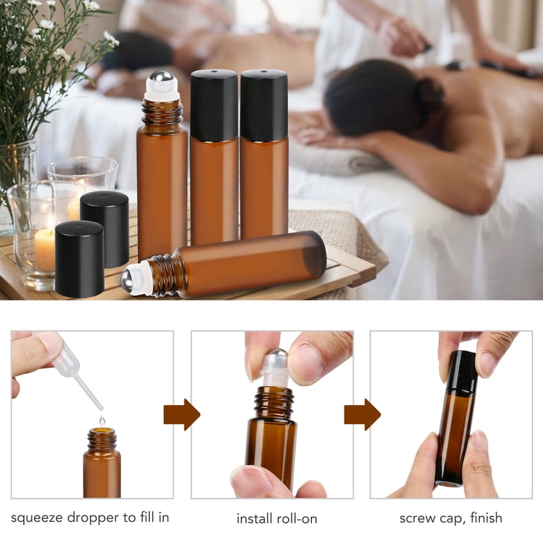 LotFancy Essential Oil Roller Bottles, 6-Pack, 10ml Amber Glass photo 5