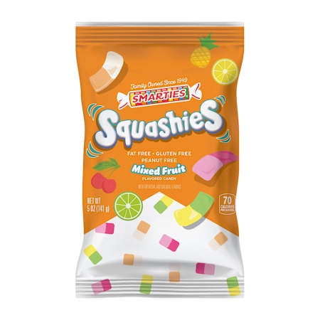 Smarties Squashies Mixed Fruit Flavor - Peanut Free, Gluten Free & Fat Free Gummy Candy - Perfect for Birthday & Halloween Party Favors chewy candy - 5 oz Candy Bags (Pack of 12)