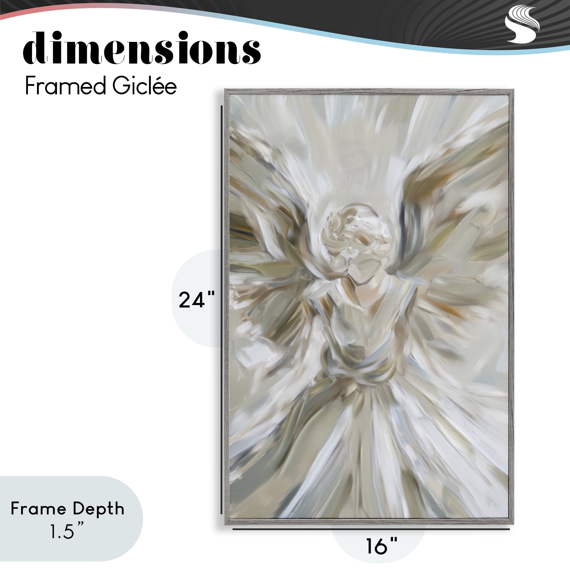 Stupell Industries Serene Angel with Flowing Wings Gray Framed Giclee Art, design by Petal Prints Design