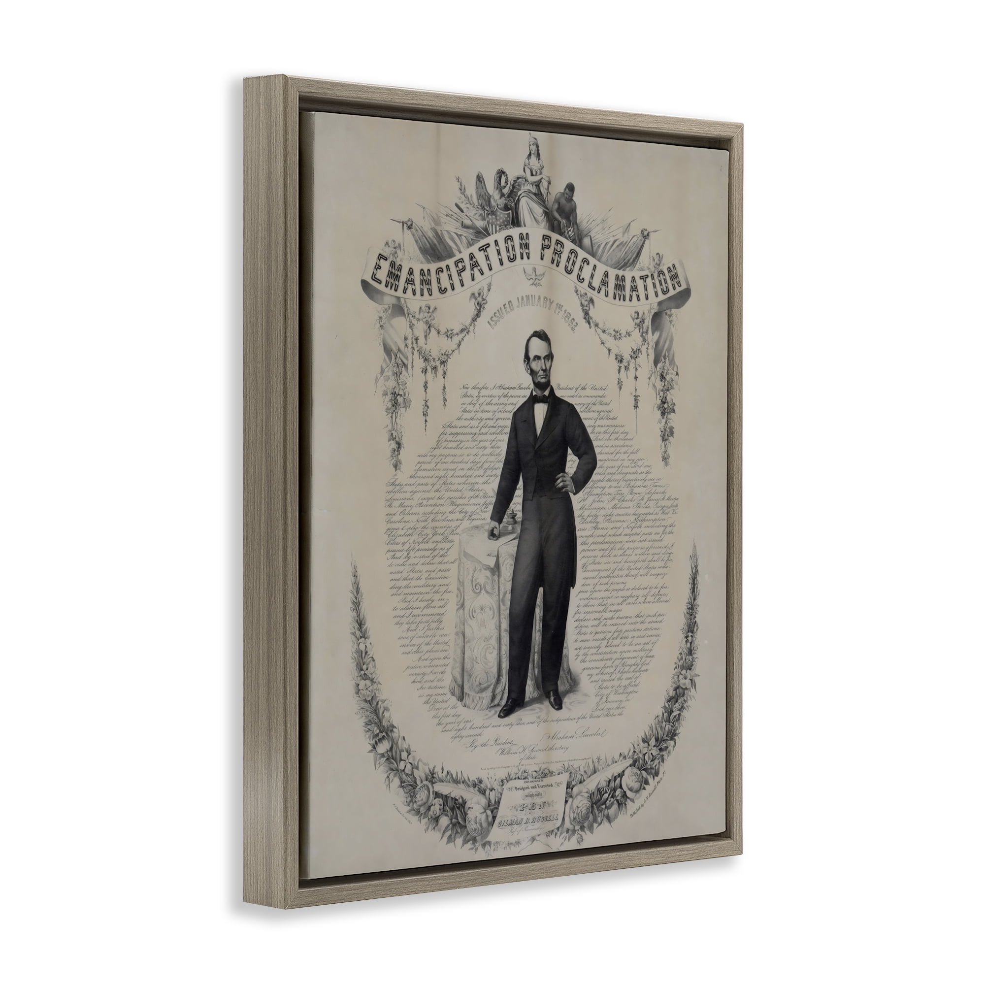 Stupell Industries Lincoln with Emancipation Proclamation Brown Framed Floater Canvas Wall Art, design by Arlington Prints
