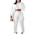 thumbnail image 6 of safuny Women's Casual Suit One Shoulder Neck Dressy Plus Size Suit For Girlfriend Wife Daughter Long Sleeve Solid Color Knitted Tassel Outfits Comfy Casual White S, 6 of 7
