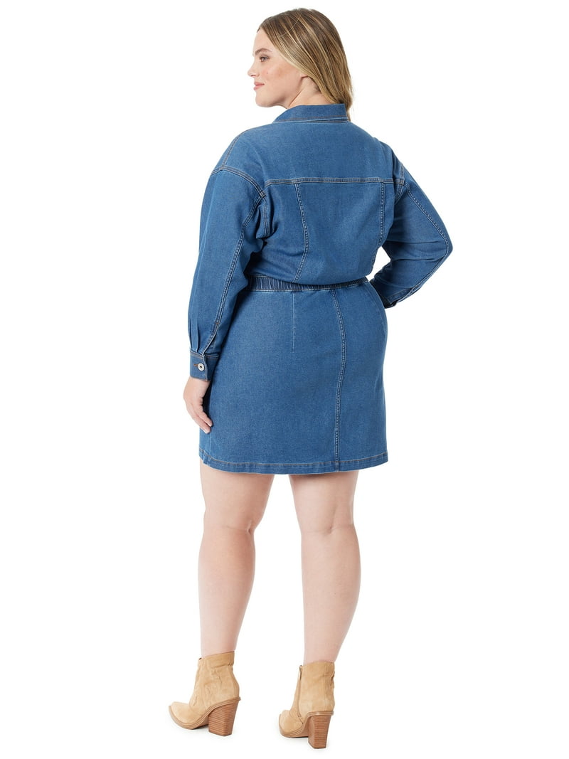 Jessica Simpson Denim Dress - Long Sleeve Mini Dress V-Neck - Walmart.com