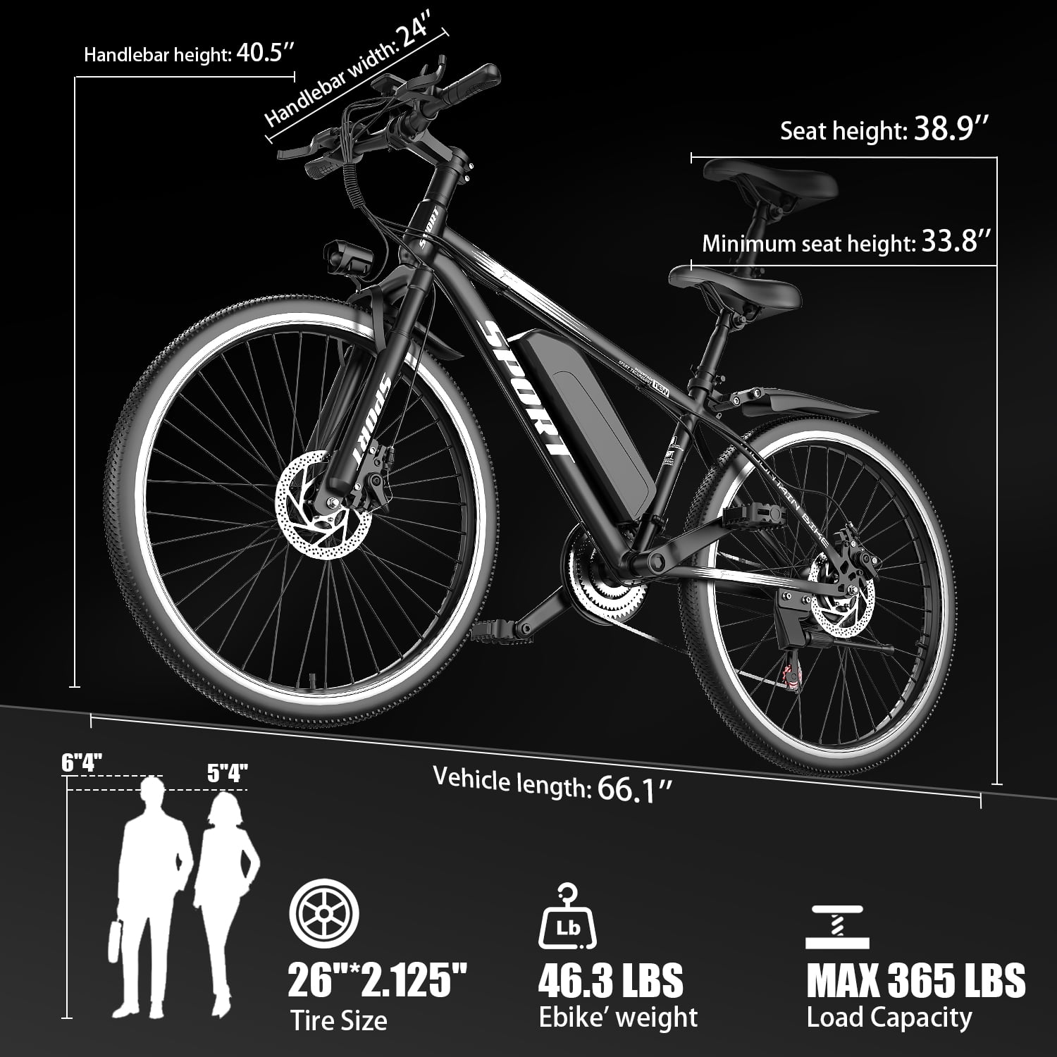 ASKGO 1200W Peak Electric Bike for Adults,48V 10.5A Ebike 26*2.2"Electric Mountain Bicycle,65Miles&30Mph,All-Terrain Off-Road Ebike, Full Suspension /Disc Brake, UL2849,7-Speed,Password lock 365Lbs