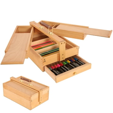 VISWIN Artist Storage Box,Portable Solid Beech Wooden Tool Box with Drawer