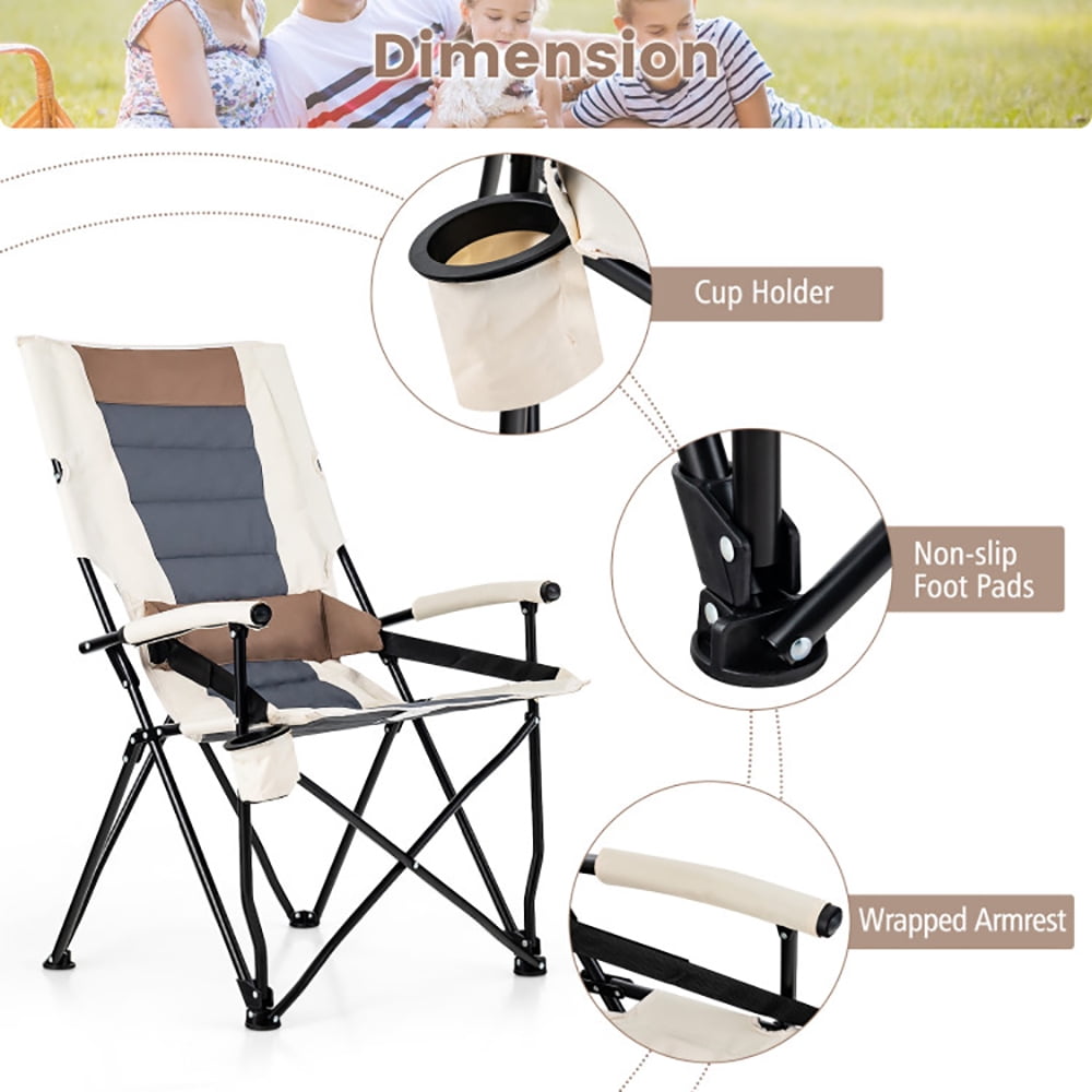 Aimee Lii Folding Camping Chair with Cup Holder Armrest and Lumbar Pillow, Portable Chairs for Adults, Comfy Outdoor Chair