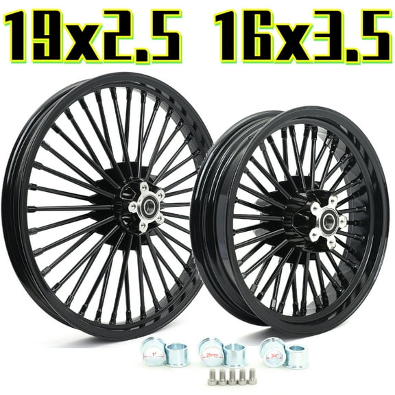 19x2.5 16x3.5 Fat Spoke Wheels for Harley Dyna Street Bob FXDB Low Rider FXDL Super Glide Custom 2008-2017 Softail Fatboy Heritage Deluxe 2000-2020 Deuce 2000-2008 2001 2002 2003 2004 2005 2006 2007