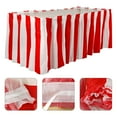 thumbnail image 4 of Red and White Stripe Table Skirt | Carnival Circus Theme | Waterproof Plastic | Outdoor Indoor Use | Wrinkle Resistant | Adhesive Strip | 14ft x 29in | 1 Count | Decorative Party Supply, 4 of 6