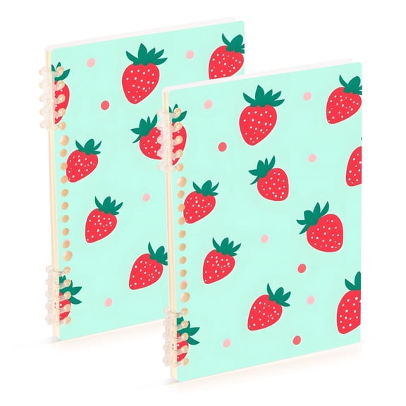 FORMRS 1-Subject Spiral Notebook 8" x 5" College Ruled 60 Refillable Sheet, 2 Pack, Green Strawberry