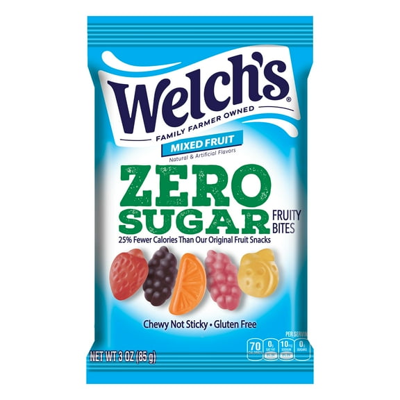 10 x - Welch's Zero Sugar Fruity Bites, Mixed Fruit Snack Pack, Gluten Free & Sugar Free Snacks, 3oz Snack Pack (Pack of 1)