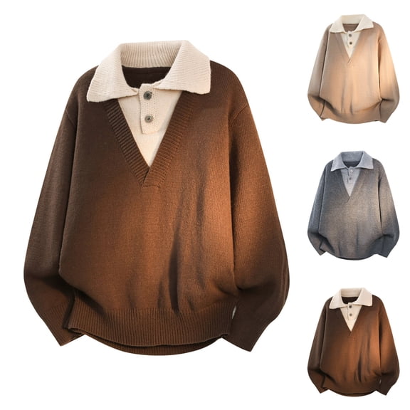 FRSASU Fake Two Piece Knitted Spring Long Sleeved Lapel Slim Pullover New Fashion Collared Sweater Khaki