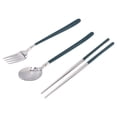 thumbnail image 2 of 304 Stainless Steel Fork Spoon Chopsticks Set Flatware Reusable Utensils Set for Students Office WorkersGreen Silver, 2 of 5