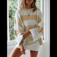 thumbnail image 4 of Suéter de Punto A Rayas para Mujer, Cuello Redondo, Otoño-Invierno, Larga, Bloque de Color Caqui XL, 4 of 10