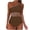 Brown, variant on One Piece Swimsuit Women Summer Color Block One-shoulder Pleated Bathing Suit Vacation Beach Swimwear
