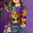 thumbnail image 2 of Penkiiy 2024 Blouse Mardi Gras Tops for Boys Girls Daily Tshirt Long Sleeve Blouse Mask Print Top Carnival O Neck Casual Shirt 4 Years Purple, 2 of 4