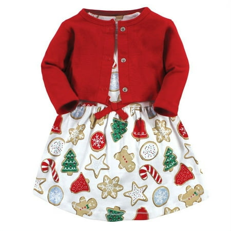 Touched by Nature Infant and Toddler Girl Organic Cotton Dress and Cardigan Christmas Cookies 3-6 Months