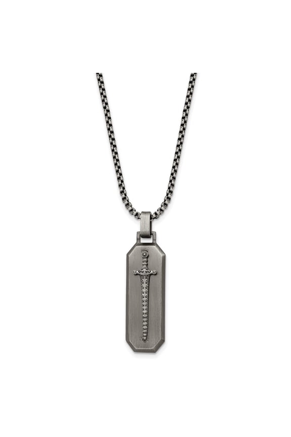 Stainless Steel Brushed Sword Pendant on a 24 inch Box Chain Necklace