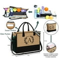 thumbnail image 3 of Turandoss Initial Jute Tote Bag with Makeup Bag Beach Bag Pockets Adjustable Strap Mothers Day Birthday Gifts for Women, 3 of 12
