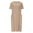 thumbnail image 6 of SMihono Ethnic Style Dress for Women Casual Round Neck Short Sleeve Baggy Midi Dress Loose Comfy Vacation Beach Summer Outfit Khaki M, 6 of 9