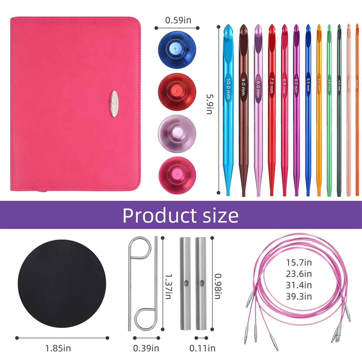 Tunisian Crochet Hooks Set with Cable, 6-Inch Aluminum Interchangeable Crochet Hooks 3mm-10mm, Long Crochet Hooks,1set x Tunisian Crochet Hooks