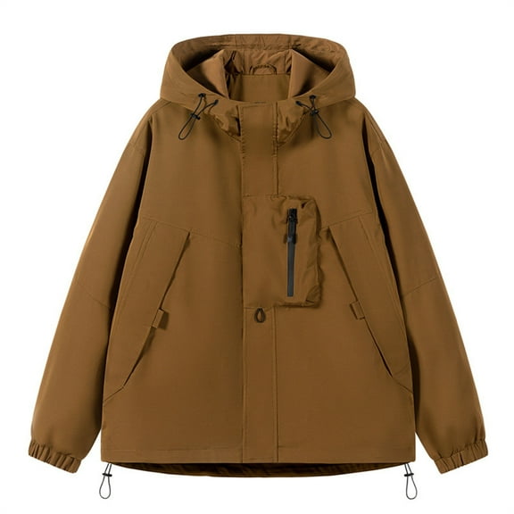 Sakmal Brown Coats for Women Plus Size Breathable Long Sleeve Snow Wear Solid with Hoods Outdoor Lightweight Hiking Ladies Jackets