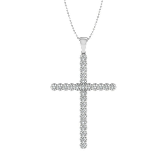 1/2 Carat Diamond Cross Pendant Necklace in 10k White Gold (Silver Chain Included)