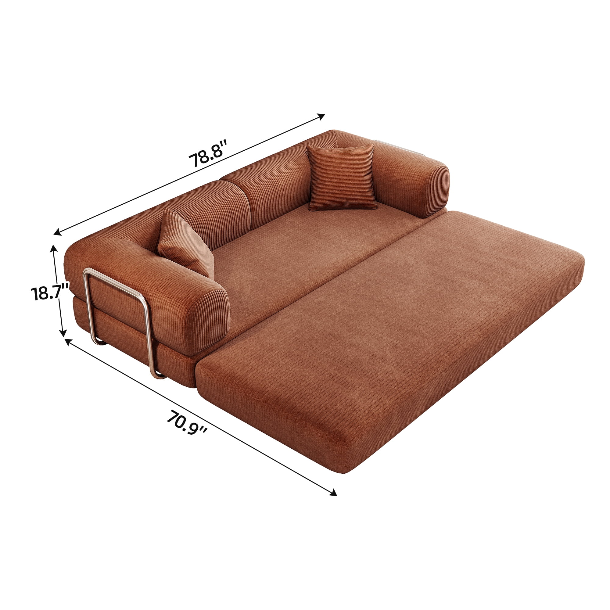 AISWORD Convertible Sleeper Sofa Bed with Cylindrical Pillow, Corduroy Folding Mattress Couch with Fixed-Shape Frame, Floor Sofa Lounge Couch, Brown