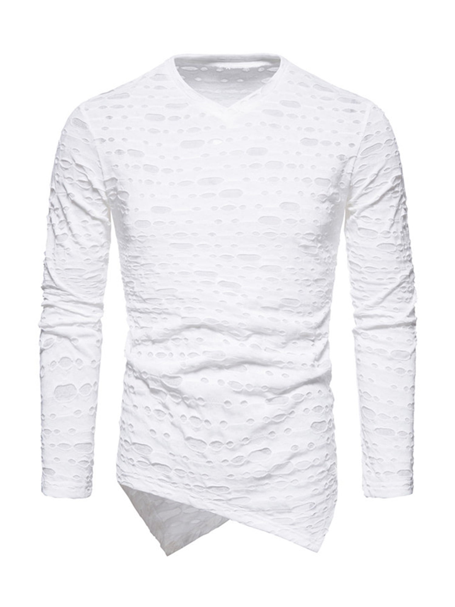 Men Hip Hop T Shirts Irregular Hem Long Sleeve Pullover 