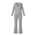 thumbnail image 5 of Gamivast 2 Piece Tracksuit Set for Women Ribbed Knit Full Zip Collared Long Sleeve Jacket Wide Leg Pants Fall Lounge Outfit Gray L, 5 of 5