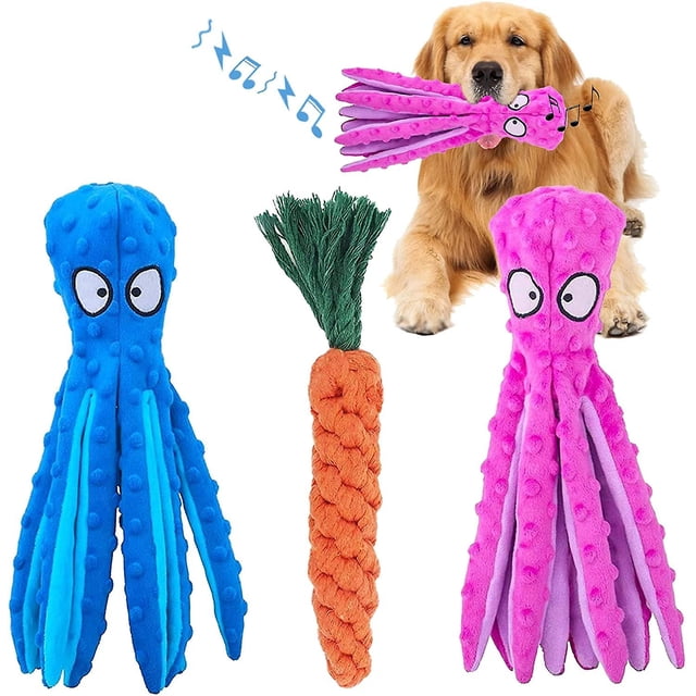 Juguetes chirriantes para perros Pulpo: juguetes de peluche arrugados para la dentición de cachorros, juguetes interactivos duraderos para masticar perros pequeños a medianos que entrenan y reduc