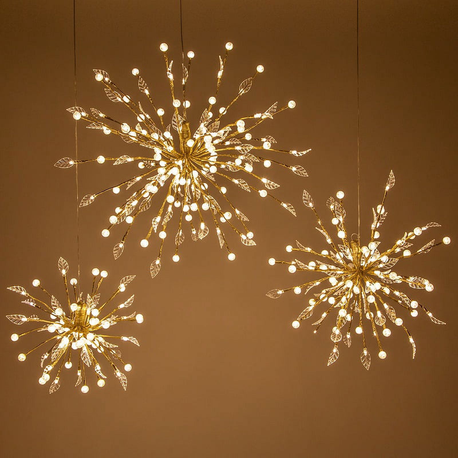 Wintergreen Lighting Starburst Lighted Branches, 12", Gold with Leaves, Mini Globes and 80 Warm White LED Lights, Shapeable, Plug-In