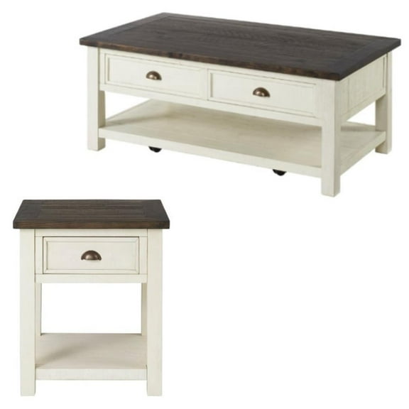 Home Square 2-Piece Set with Coffee Table & End Table in Cream White and Brown
