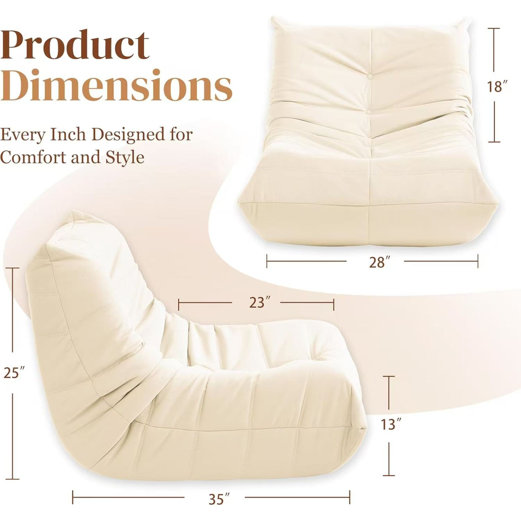 Modern Lounge Chair for Indoor,Button Tufted Corduroy Upholstered Recliner,Deck Chair for Bedroom Living Room,White
