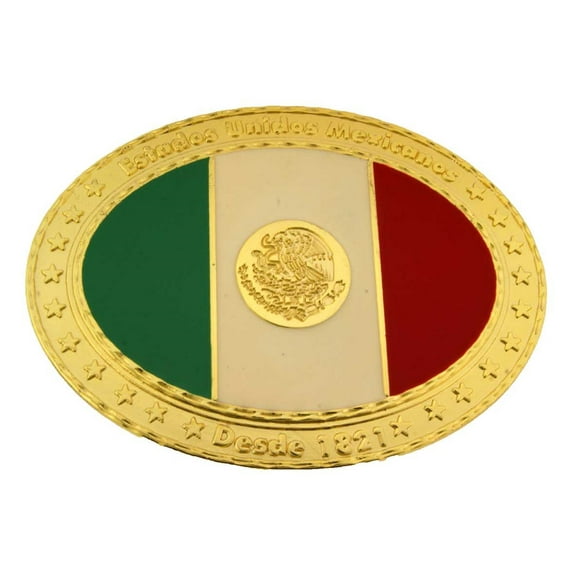 Mexico Country Flag Belt Buckle Gold Finished Western Unisex Western Rodeo Style
