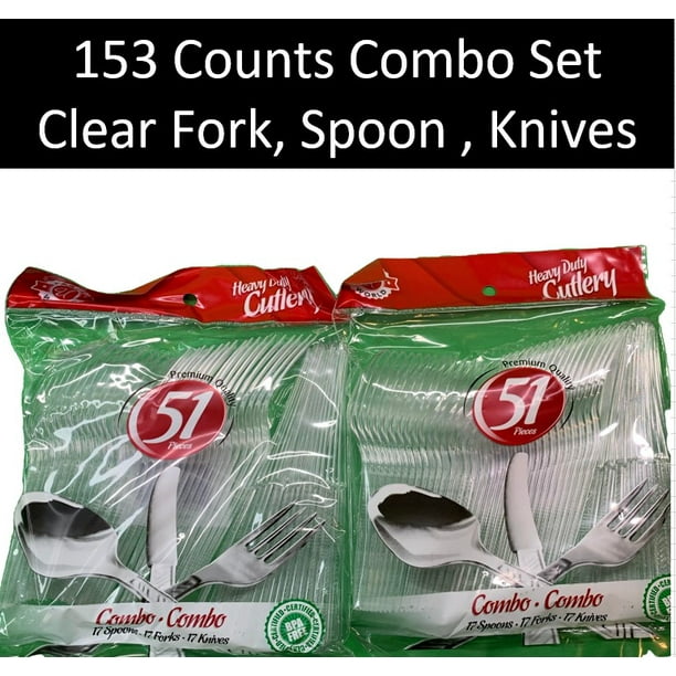 Heavy Duty Clear Cutlery Disposable Plastic Combo Set Forks, Spoons