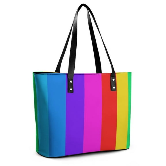 Rainbow Stripes Woman Leather Handbags Large Tote Bag Fashion Portable Handbags With Zipper