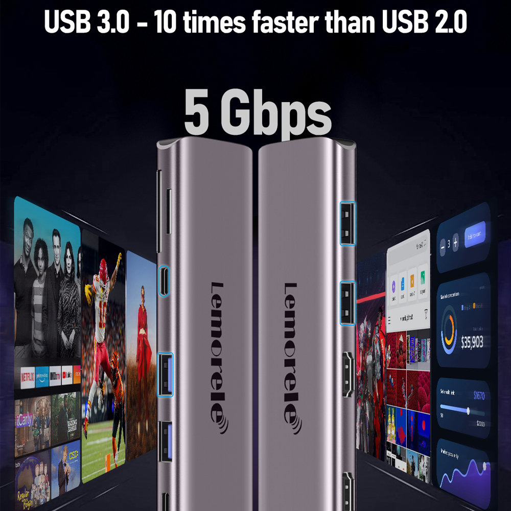 Lemorele USB C Docking Station, 10 in 1 USB C Aluminum Case Adapter with 4K Dual HDMI ,USB 3.0/2.0 Data Port, SD/TF, PD 100W, USB C Hub for Windows/mac/switch Clearance