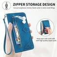 thumbnail image 5 of for iPhone 14 Pro Max 6.7 inch Case, Wallet for Women Men, Durable PU Leather Magnetic Flip Lanyard Strap Wristlet Zipper Card Holder Wallet Phone Case for iPhone 14 Pro Max 2022,Blue, 5 of 13