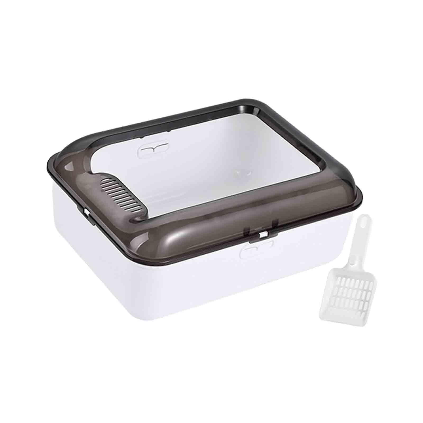 perfeclan Cat Open Top Pet Litter Tray Cat Litter Container Prevent Sand Leakage Semi Enclosed Cat Toilet Removable White M