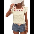thumbnail image 2 of Blusa de Verano con Bordado Floral y Mangas Acampanadas para Mujer, con Cuello Cuadrado y Textura. Amarillo L, 2 of 7