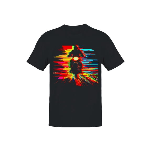 Neon Glitch Motorcycle Journey Men's T-shirt