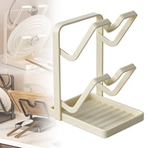 Double-Layer Kitchen Pot Lid & Utensil Organizer with Drip Tray, Beige Thickened Carbon Steel, Perfect for Stove & Countertop, Keeps Cooking, Baking & Meal Prep Tools Neat