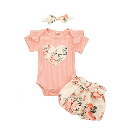 

Baby Girls Summer Clothes Sunshine Polka Dot Outfits Bodysuits Shorts Headband